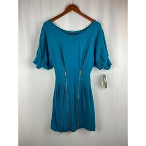 USED W TAGS $168 French Connection Size 4 Blue Knit Mini Dress Career Work STAIN